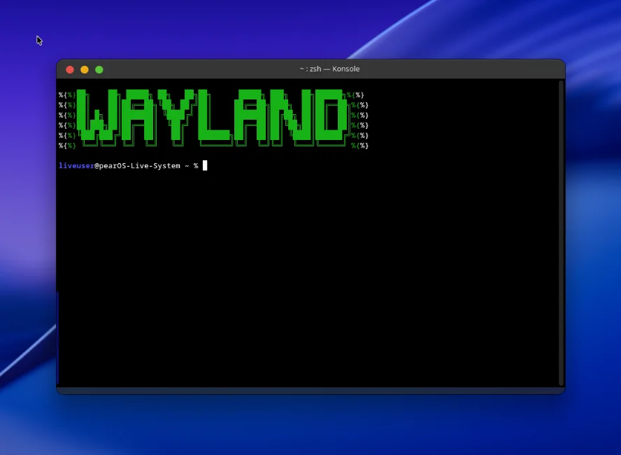A terminal window open on the pearOS NiceC0re desktop.